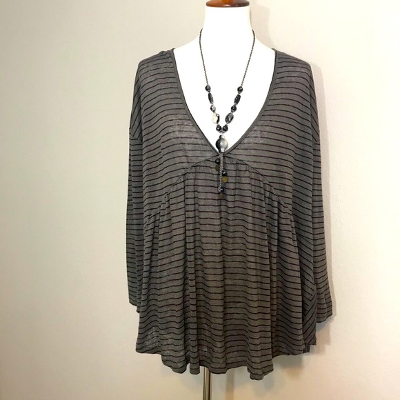 NWT LUCKY BRAND Linen Striped Babydoll Top Size XL